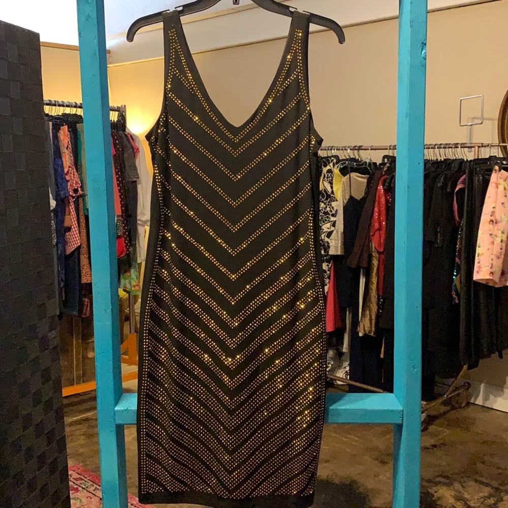 Black gold studded cocktail dress